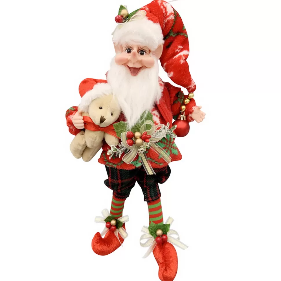 Christmas Forever POSABLE ELF WHIMSICAL 16″ RED/GREEN W/ TEDDY BEAR