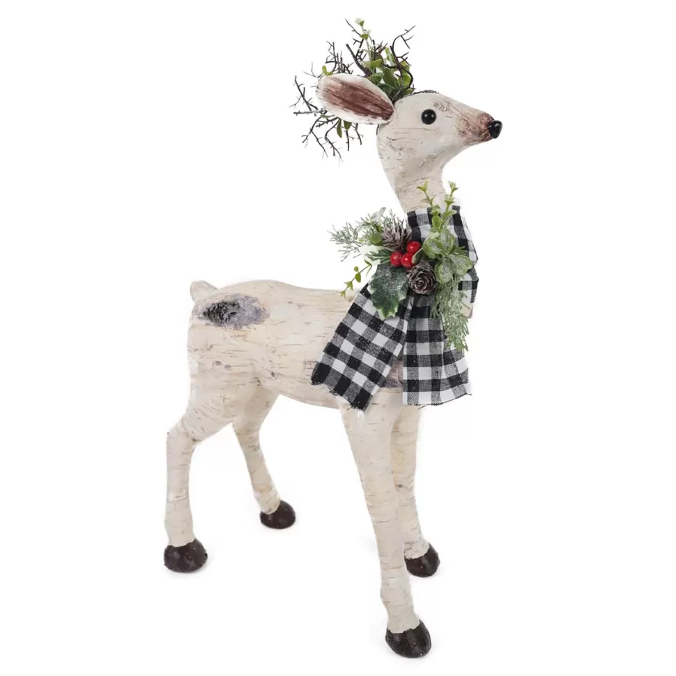 Christmas Forever REINDEER BIRCH LOOK 13″X5″X20″ BLACK/ WHITE PLAID SCARF