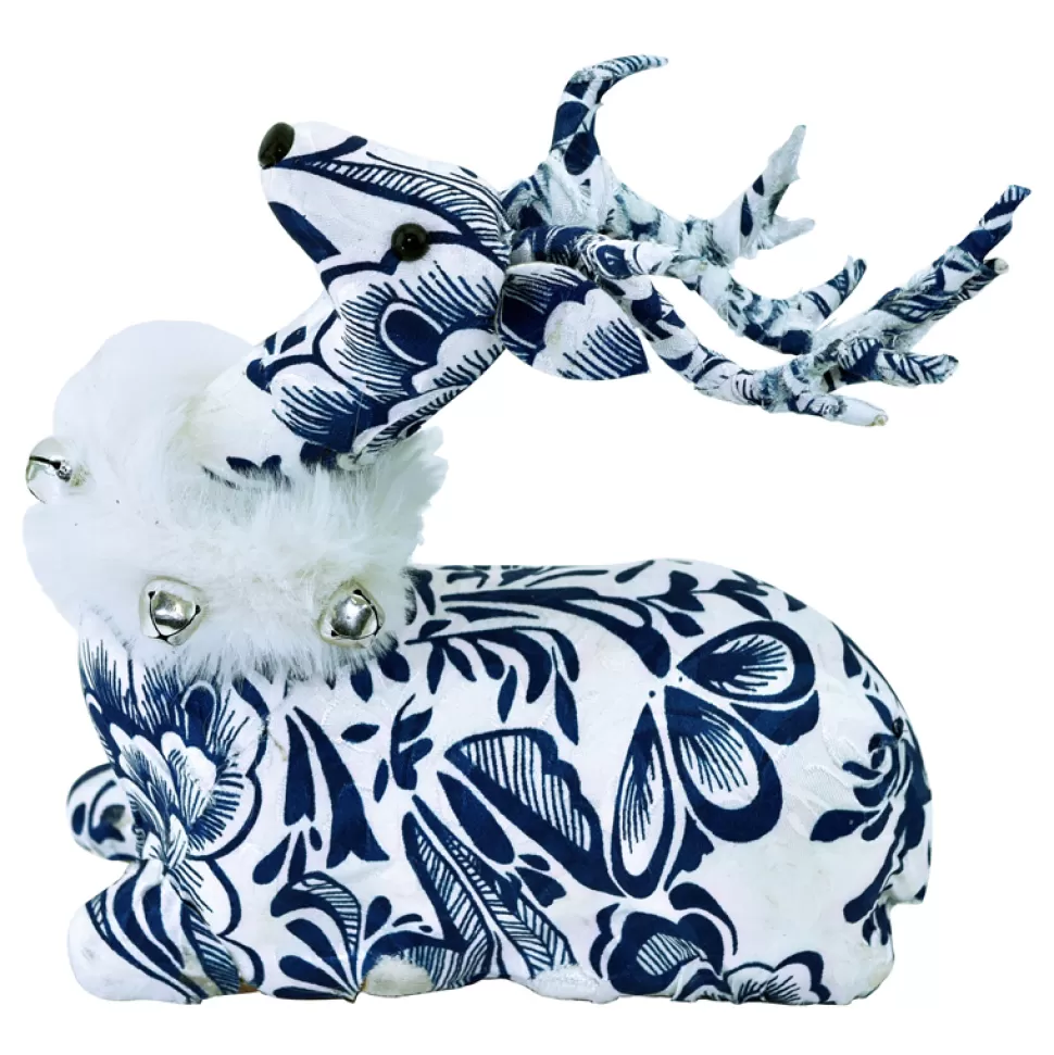 Christmas Forever REINDEER BLUE/ WHITE SITTING 18″ FABRIC W/ FUR SCARF