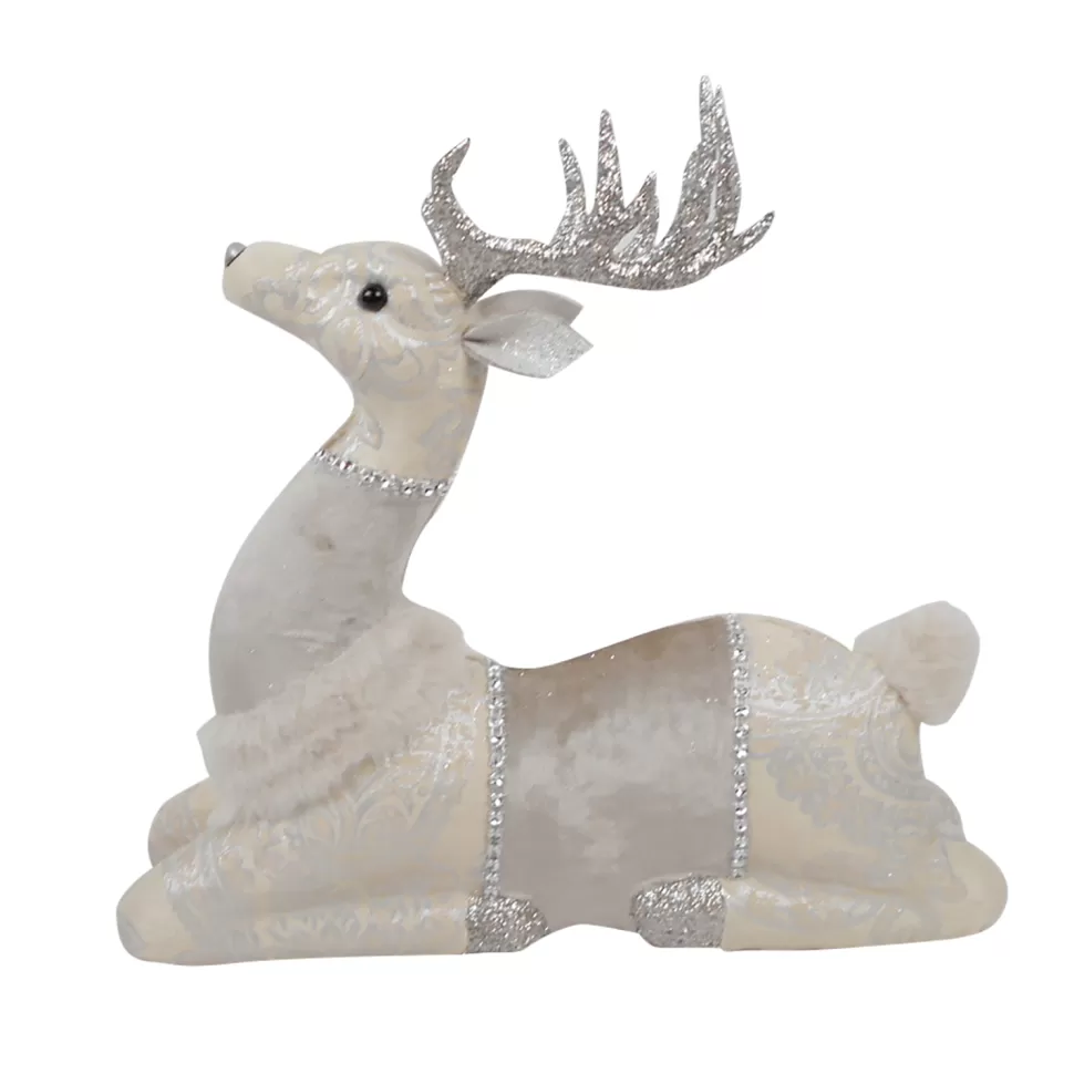 Christmas Forever REINDEER LYING FUR/FABRIC IVORY | GLITTER | SEQUINS 13.5″ X 11″