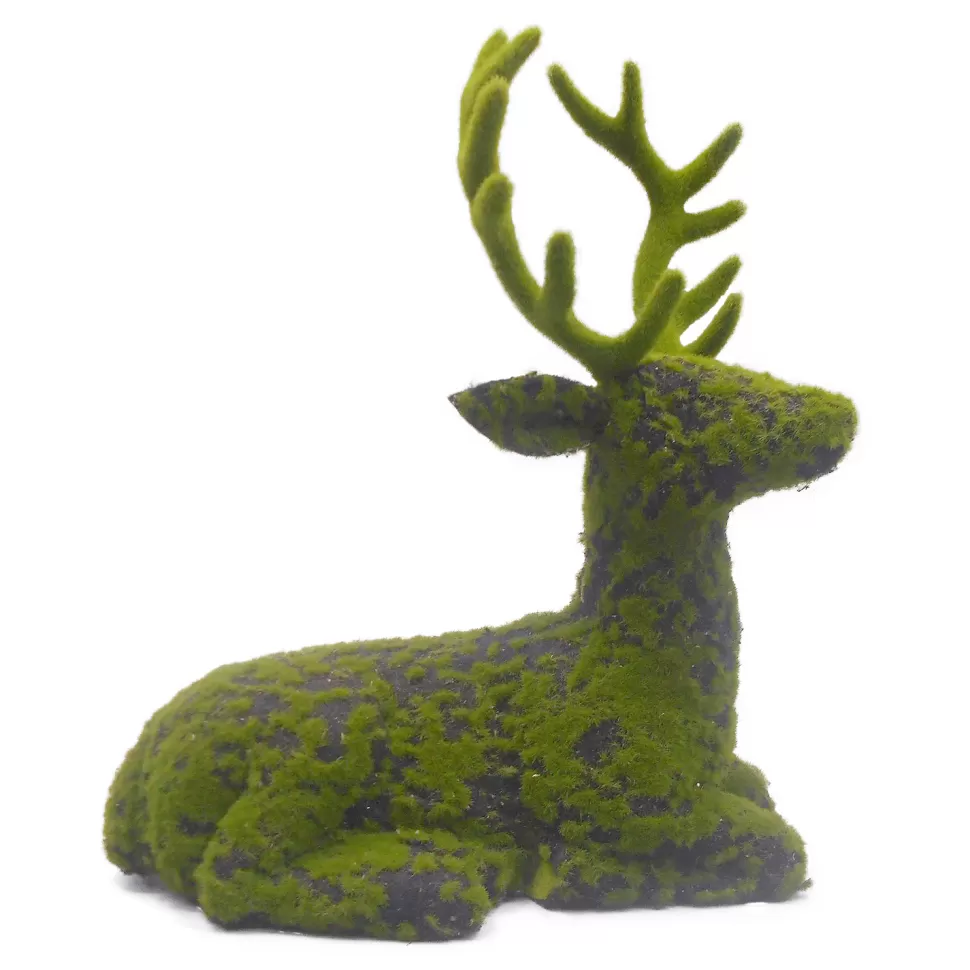 Christmas Forever REINDEER SITTING 12.5″x14″ MOSS GREEN