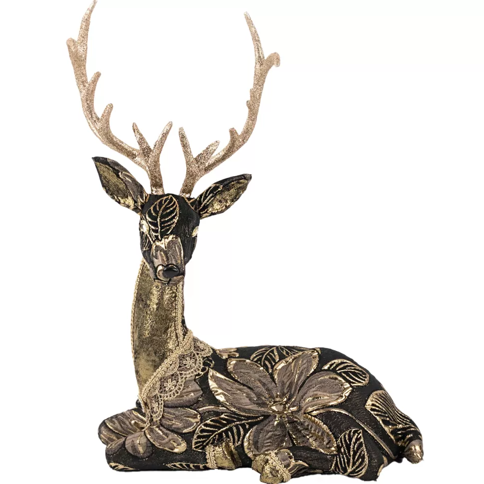 Christmas Forever REINDEER SITTING 15″x22.5″ GOLD/BLACK W/ INTRICATE EMBROIDERY