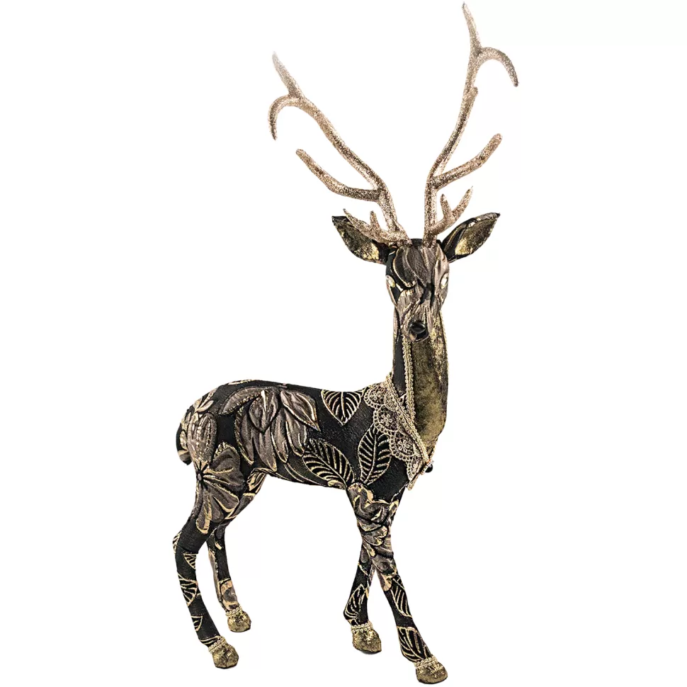 Christmas Forever REINDEER STANDING 15″x22.5″ GOLD/BLACK W/ INTRICATE EMBROIDERY