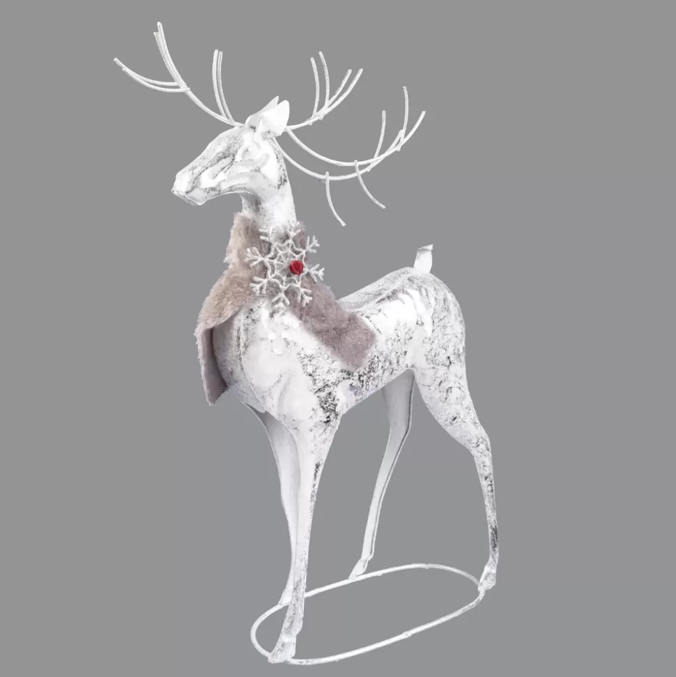 Christmas Forever REINDEER STANDING 19″H WHITE METAL W/ SILVER FOIL