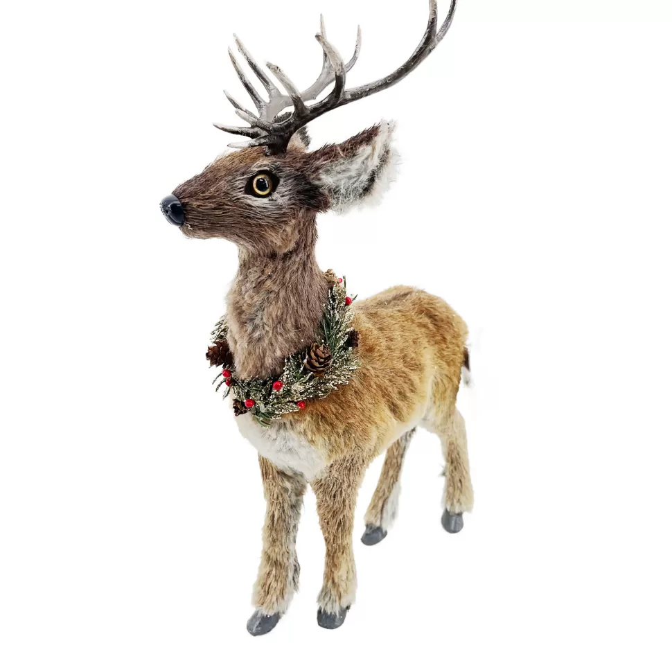 Christmas Forever REINDEER STANDING FAUX FUR NATURAL 10.5″x5″x15.5″ W/ PINE & CONE