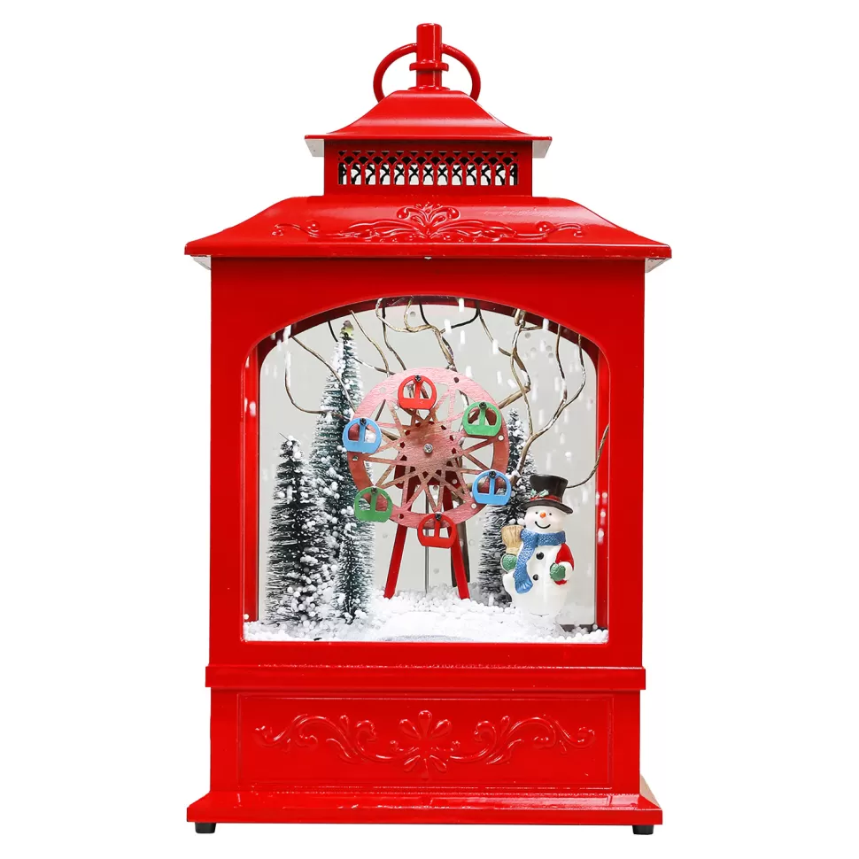 Christmas Forever RETRO LANTERN WITH SNOWMAN & SKYWHEEL SNOWING SCENE 17″