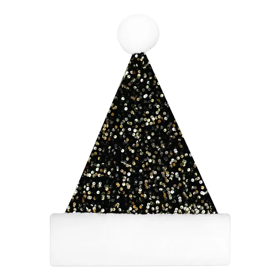 Christmas Forever SANTA HAT 15″ BLACK/SILVER SEQUINSS W/ FAUX FUR BORDER (SIZE:M)