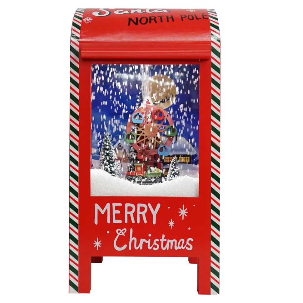 Christmas Forever SANTA MAILBOX WITH SKYWHEEL & TRAIN SNOWING SCENE 17″