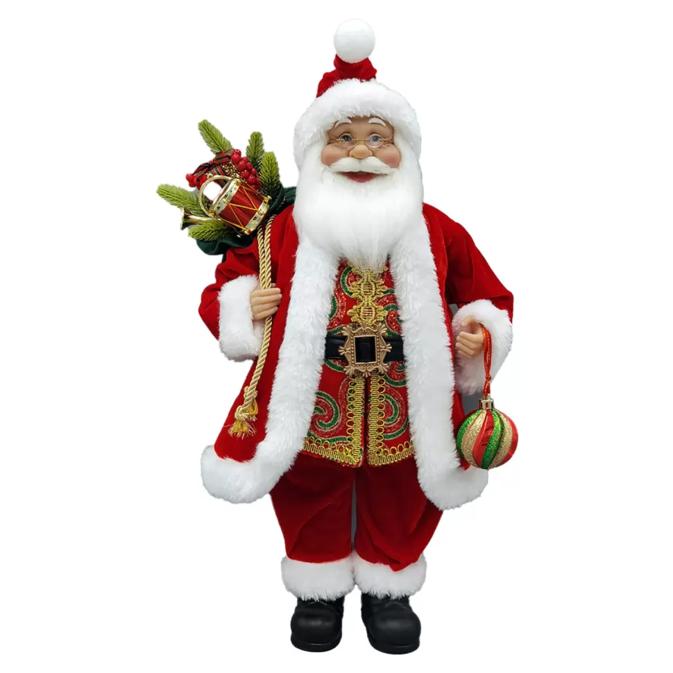 Christmas Forever SANTA STANDING 18″ W/ SACK RED/GREEN/GOLD