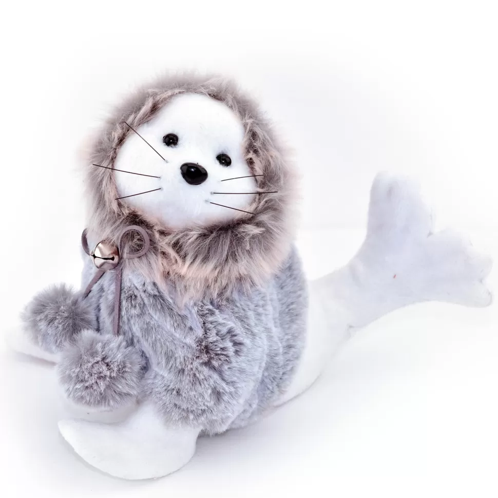 Christmas Forever SEAL WHITE 7″ W/ GRAY FUR COAT & POMPOMS