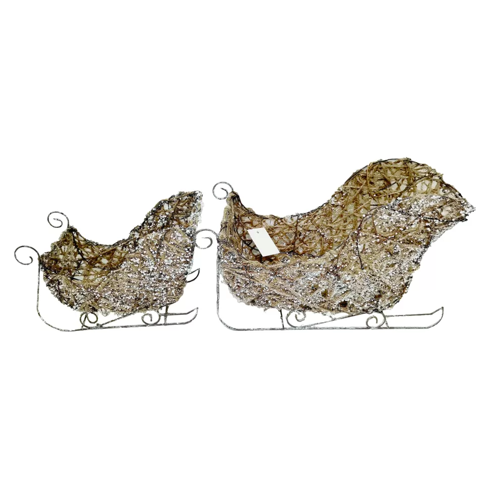 Christmas Forever SLEIGH NATURAL ROPE 7″& 9.5″ SNOW FROSTING SET OF 2