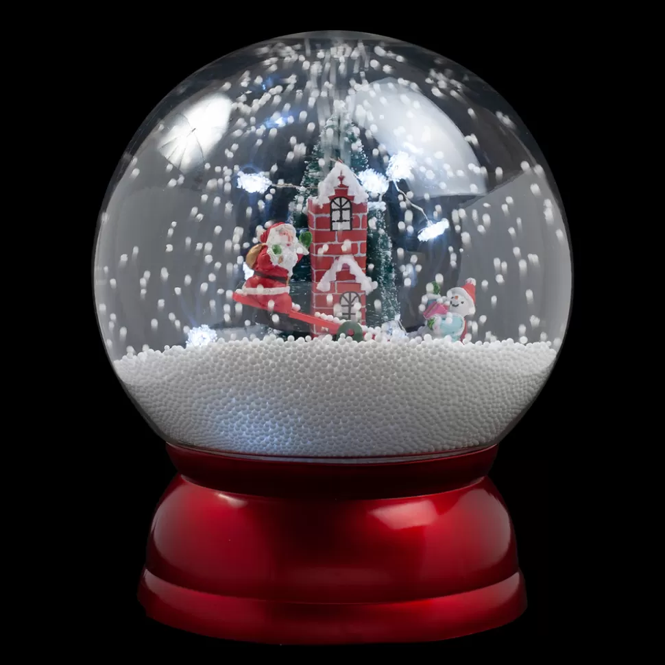 Christmas Forever SNOW GLOBE WITH SANTA & SNOWMAN SEE-SAW SNOWING SCENE 10″