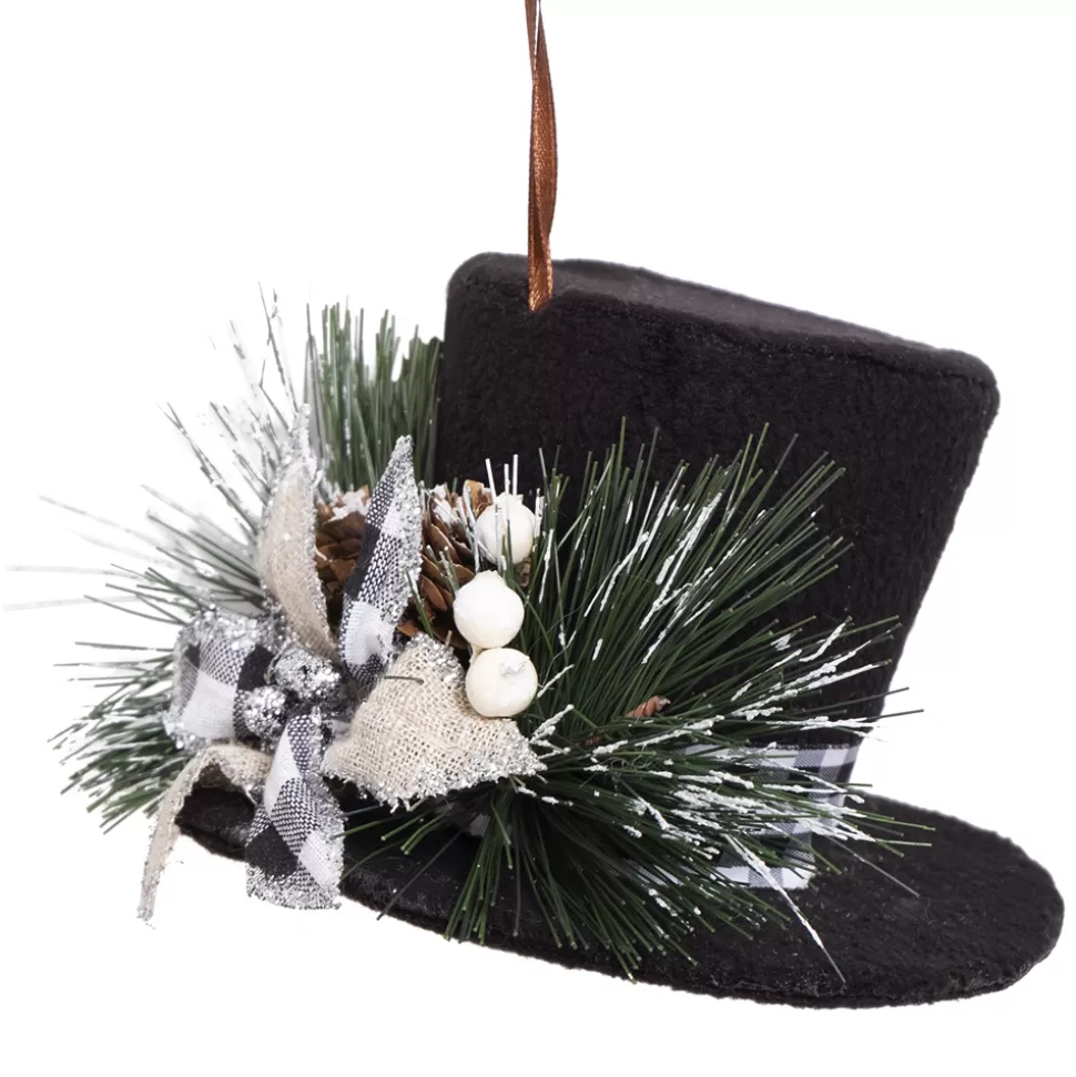 Christmas Forever SNOWMAN TOP HAT 6″ BLACK W/SNOW BERRY