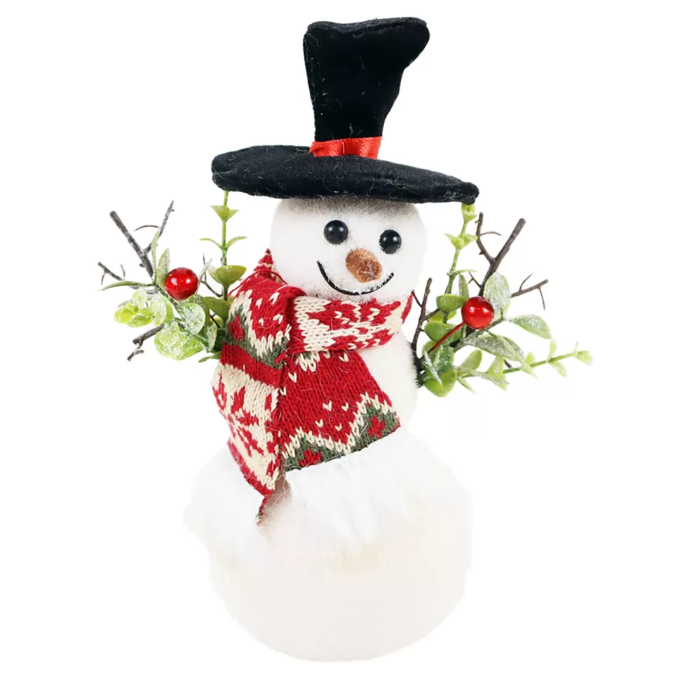 Christmas Forever SNOWMAN W/ NORDIC SCARF & BERRIES 9″ WHT/GREEN/RED