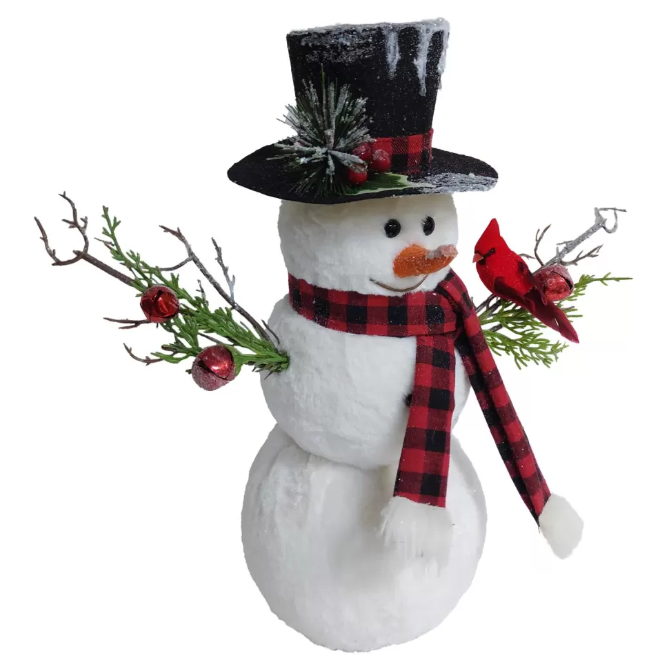 Christmas Forever SNOWMAN WHITE 15″ FUR W/ PLAID SCARF & CARDINAL