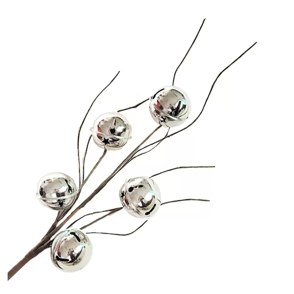 Christmas Forever SPRAY BELLS 21″ SHINY SILVER W/ TWIGS