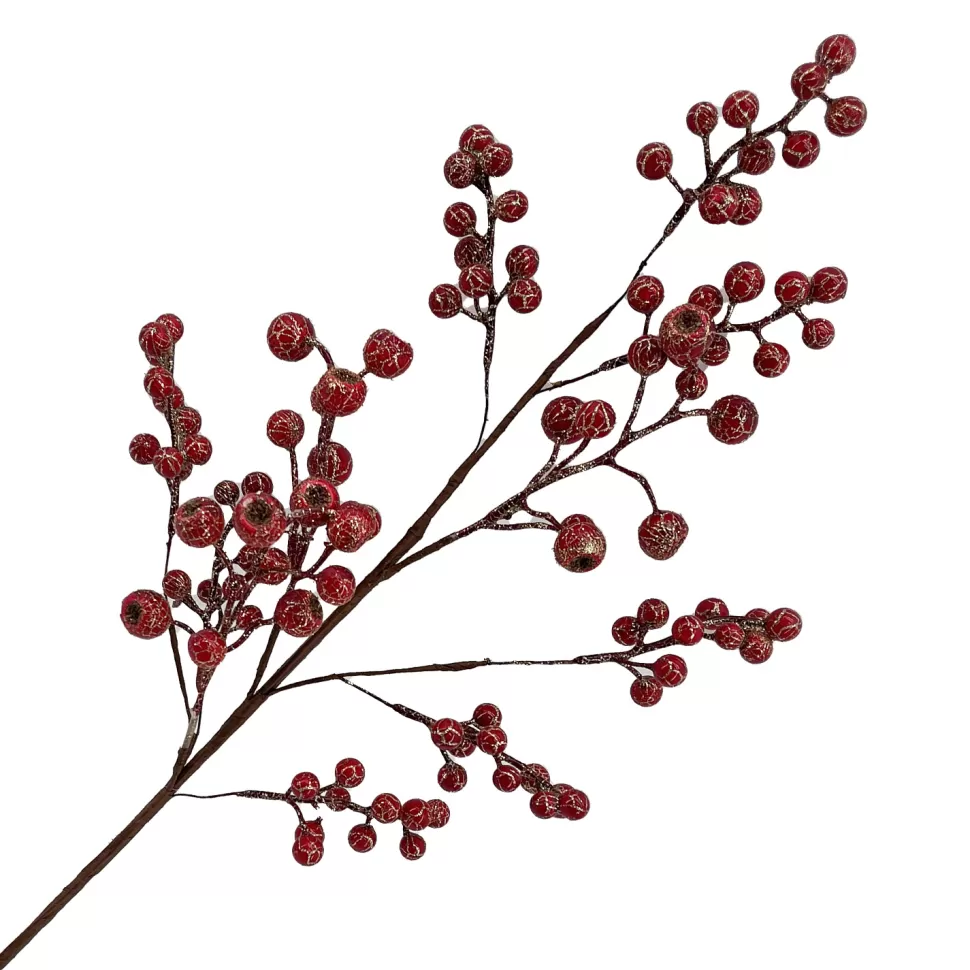 Christmas Forever SPRAY BERRY CLUSTER 27.5″ RED/GOLD GLITTER