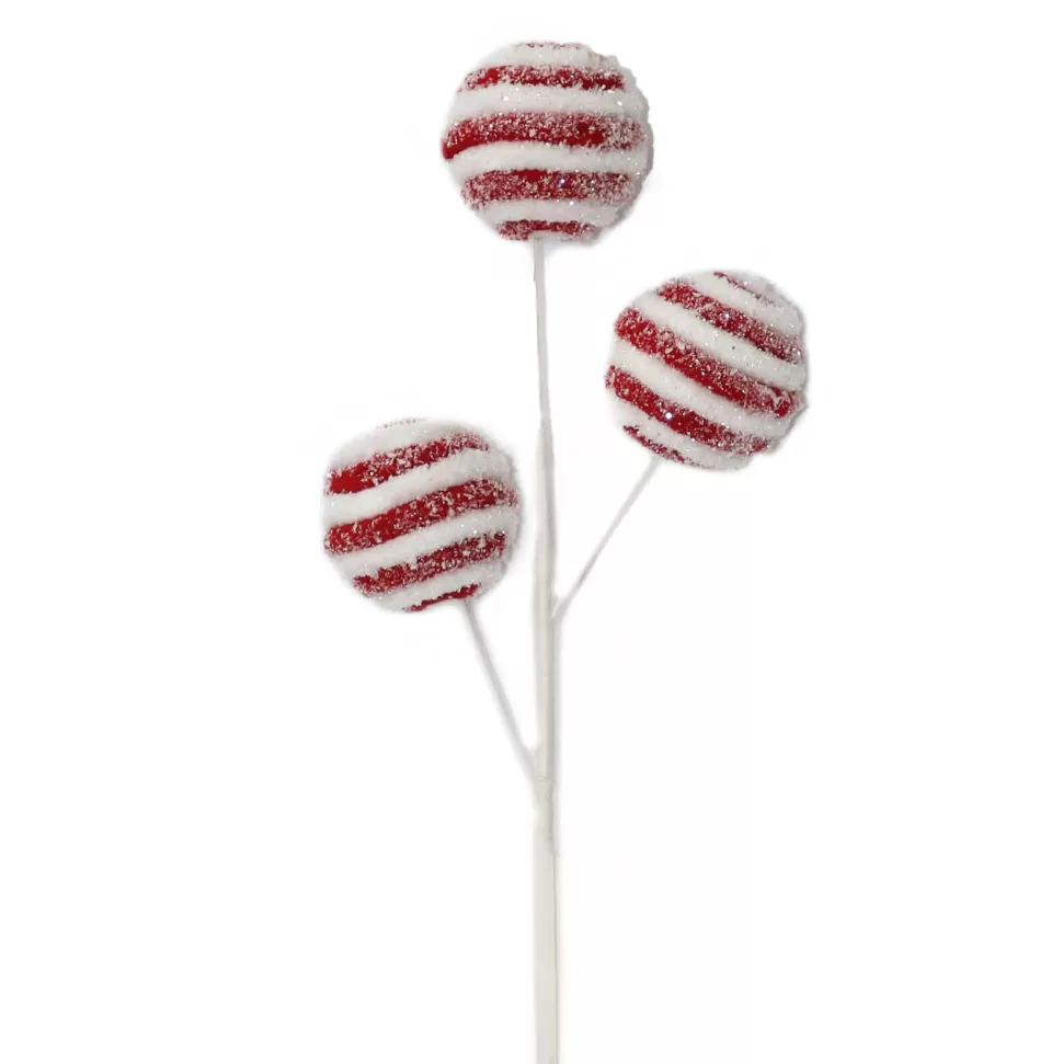 Christmas Forever SPRAY CANDY CANE BALL 14.5″ X3 RED /WHITE FROSTED