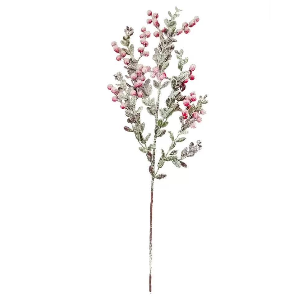 Christmas Forever SPRAY FLOCKED LEAVES 27.5″ RED BERRY