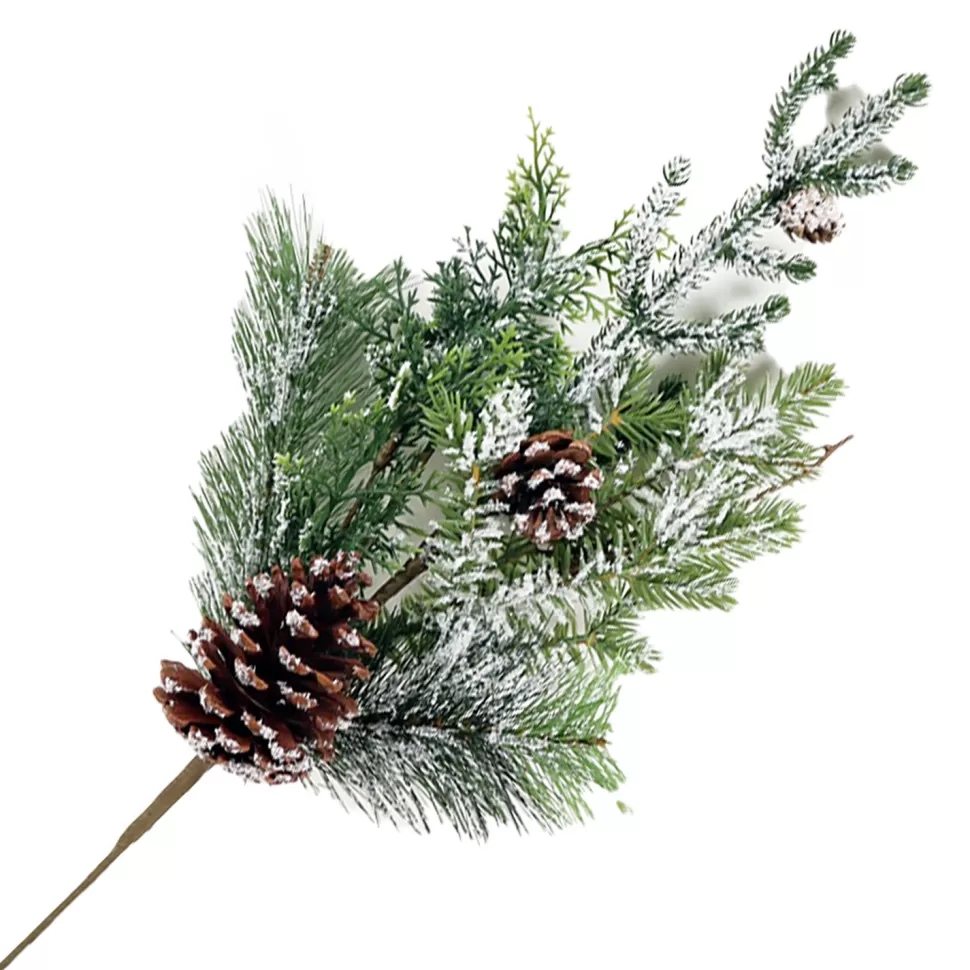 Christmas Forever SPRAY FLOCKED PINE 24″ MIXED PINES W/ PINE CONES