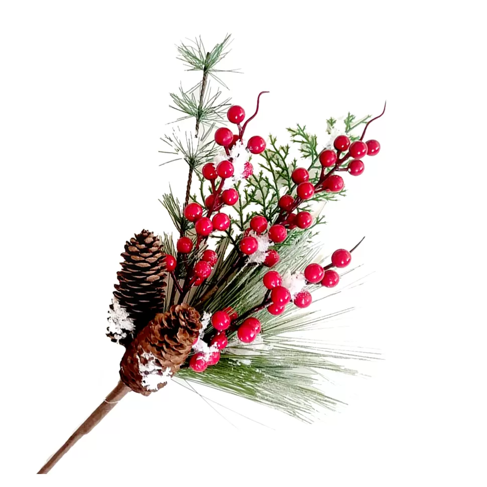 Christmas Forever SPRAY GRN PINE 16″ RED BERRIES MIXED PINE, CEDAR & CONE