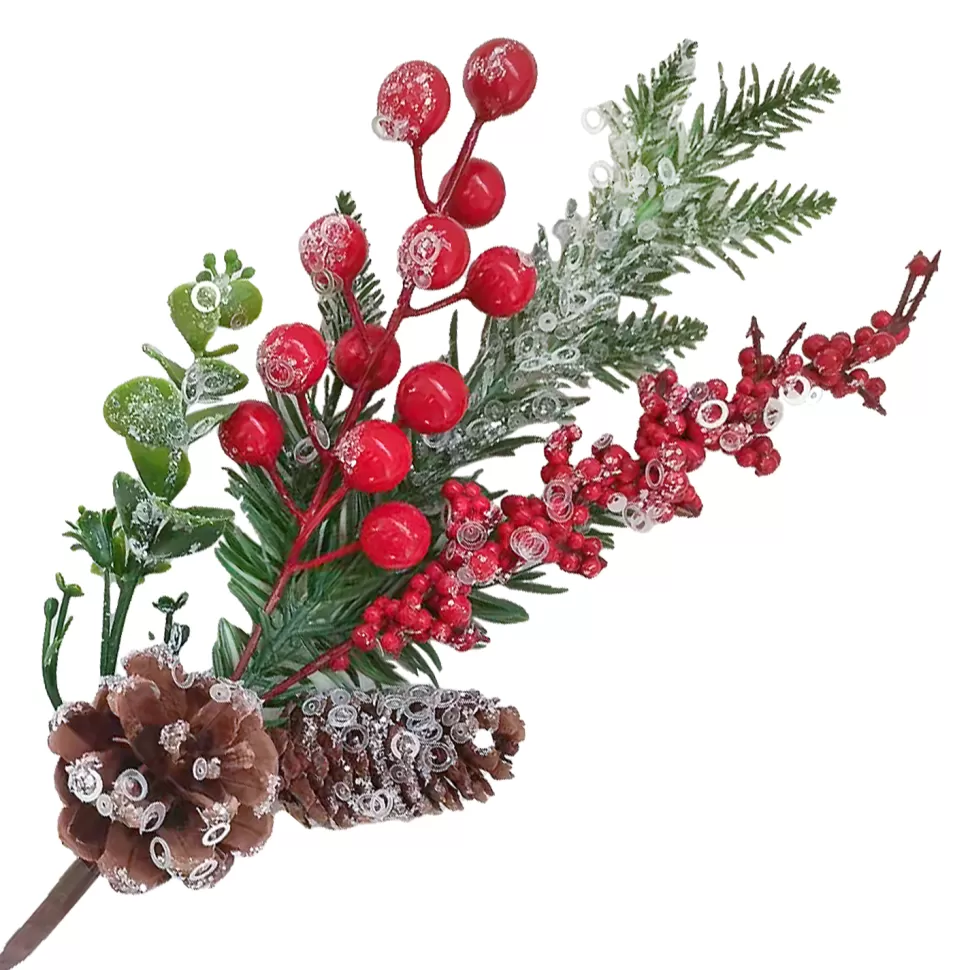 Christmas Forever SPRAY GRN PINE 16″ RED BERRY, PINE CONES & GREENERY ICED