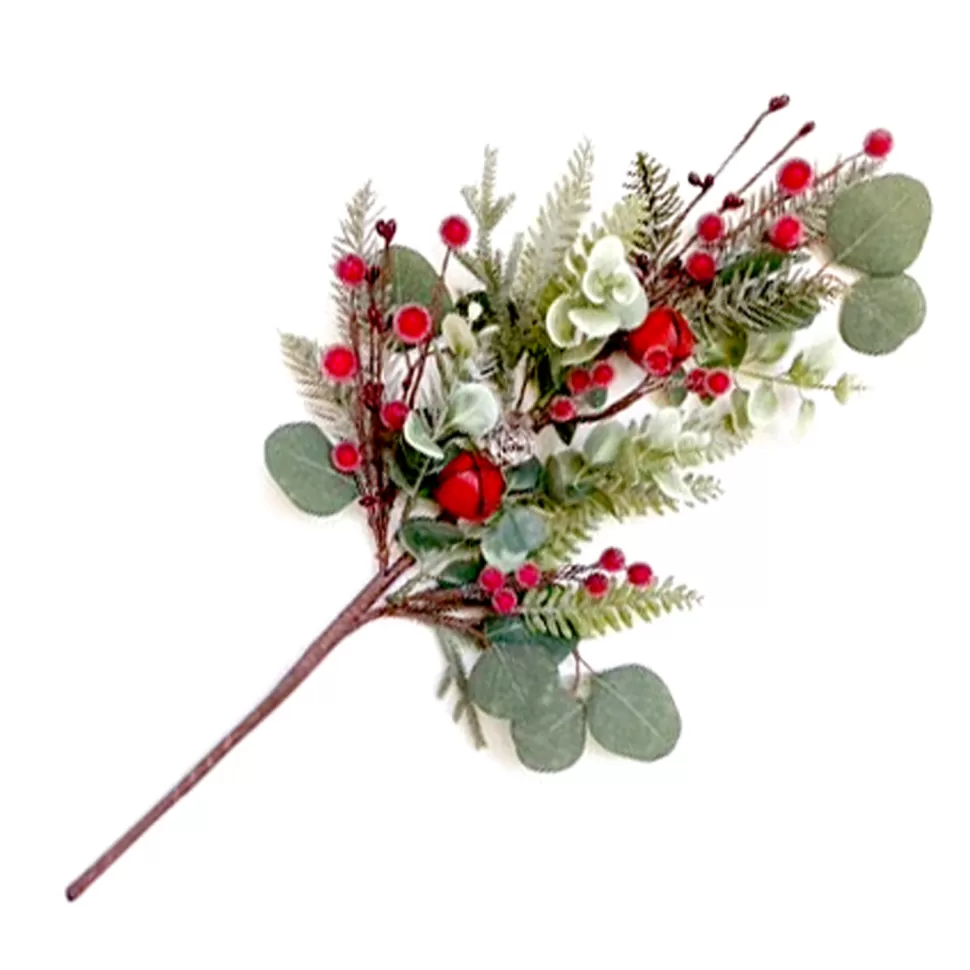 Christmas Forever SPRAY GRN PINE 20.5″ BED BERIES MIXED GREENERY & BELLS