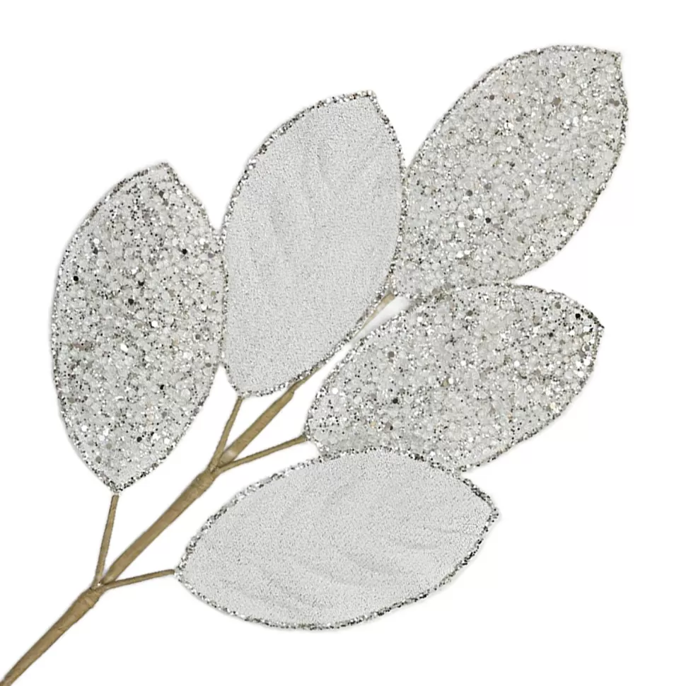 Christmas Forever SPRAY LEAVES BAY 28″ WHITE GLITTER