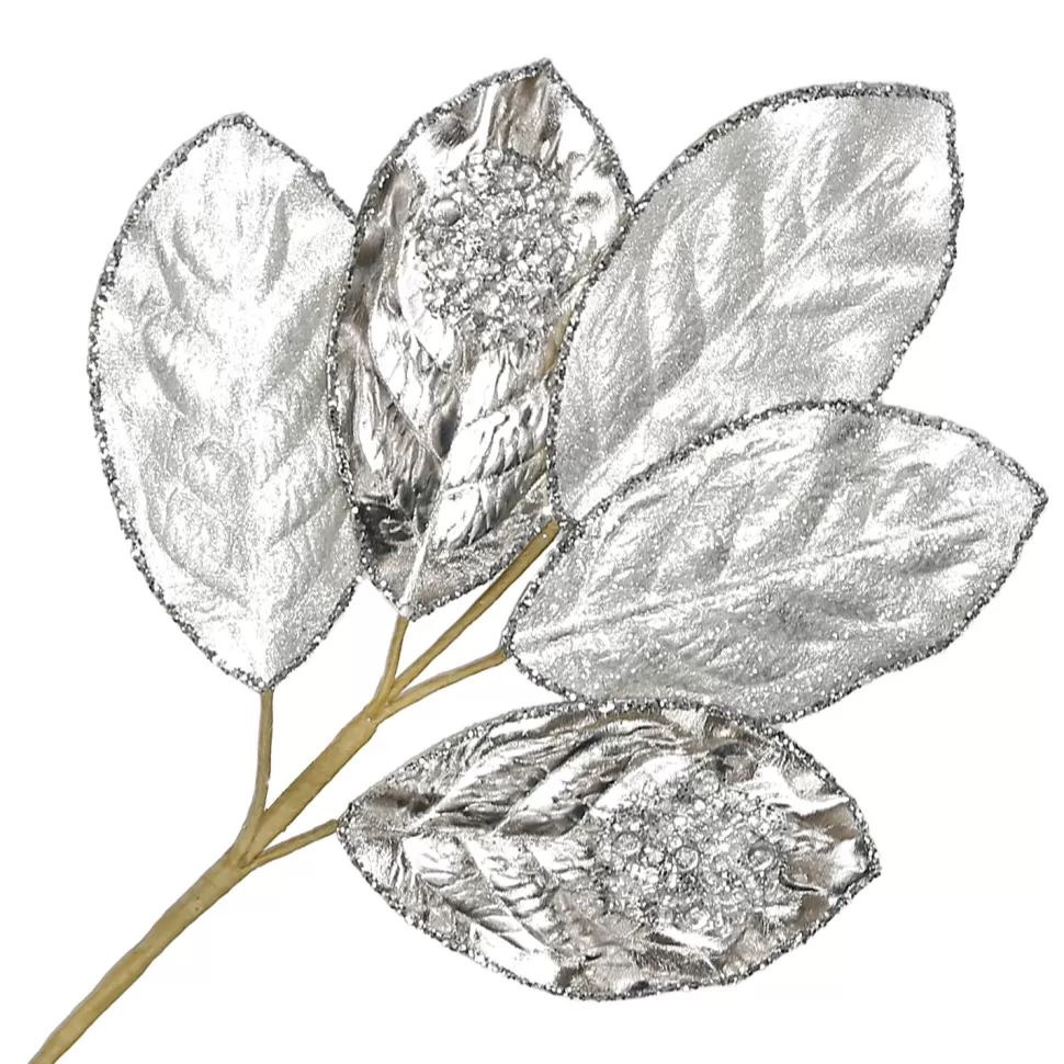 Christmas Forever SPRAY LEAVES MAGNOLIA 23″ SILVER METALIC W/ GLITTER