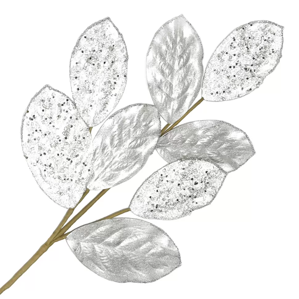 Christmas Forever SPRAY LEAVES MAGNOLIA 27.5″ SILVER METALIC W/ GLITTER