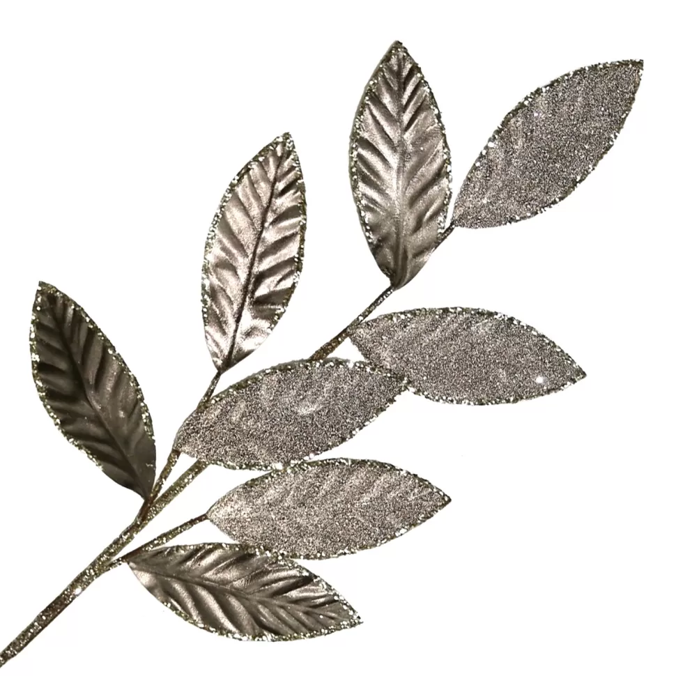 Christmas Forever SPRAY LEAVES METALLIC 28.5″ SMOKE GREY FABRIC | GLITTER