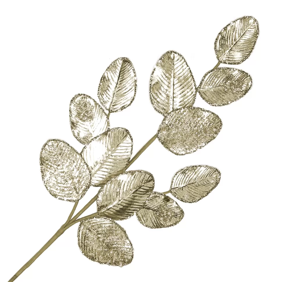 Christmas Forever SPRAY LEAVES METALLIC 29.5″ CHAMPAGNE FABRIC ROSE LEAVES