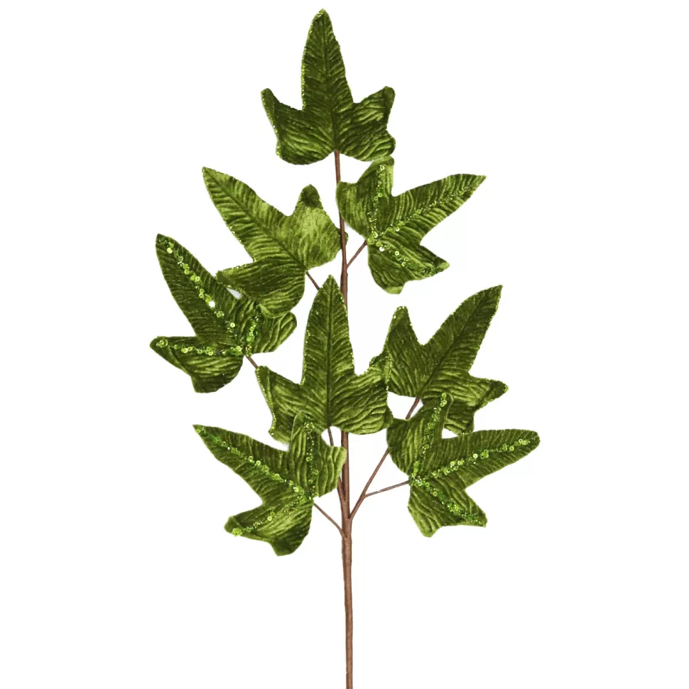 Christmas Forever SPRAY LEAVES VELVET 27.5″ DARK GREEN W/GLITTER