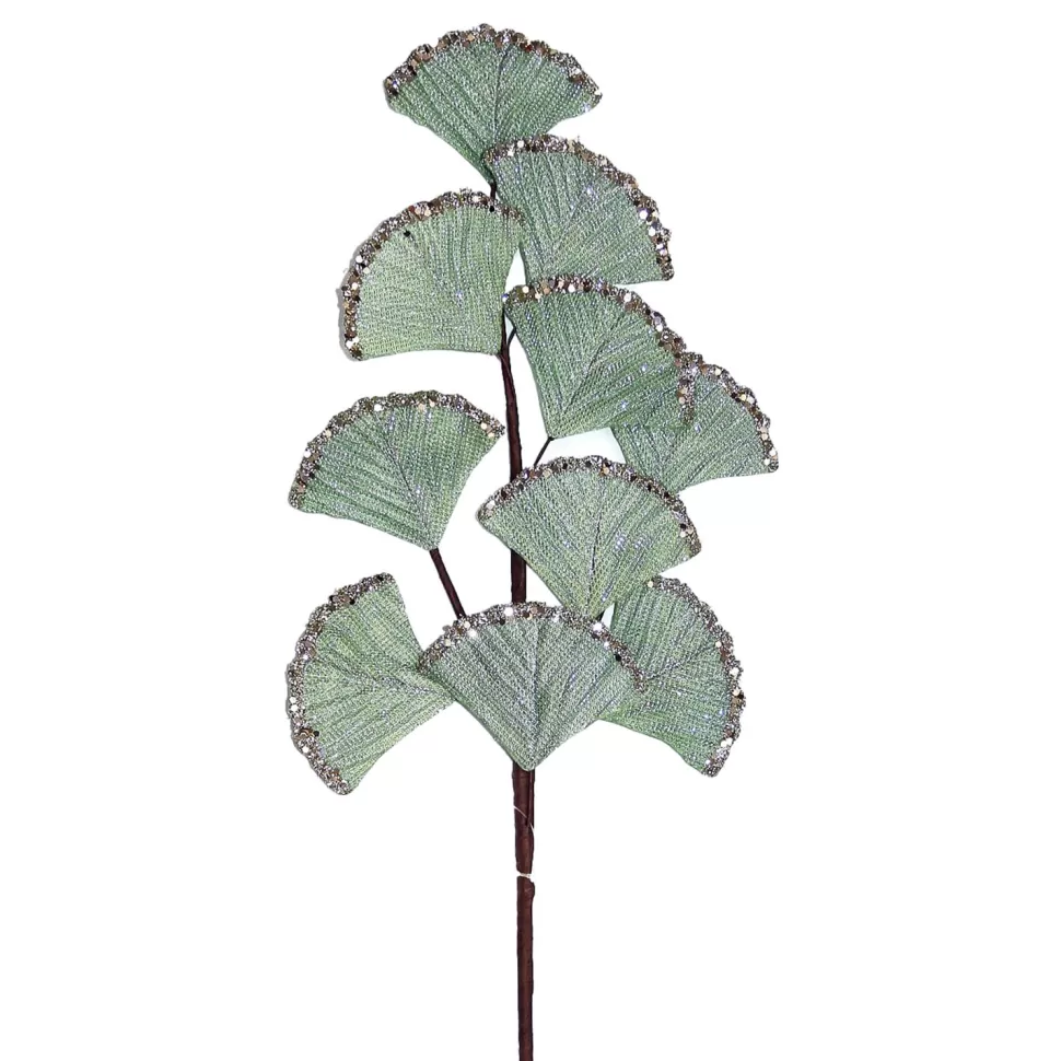 Christmas Forever SPRAY LEAVES VELVET FAN 26.3″ AQUA GREEN FABRIC W/GLTR