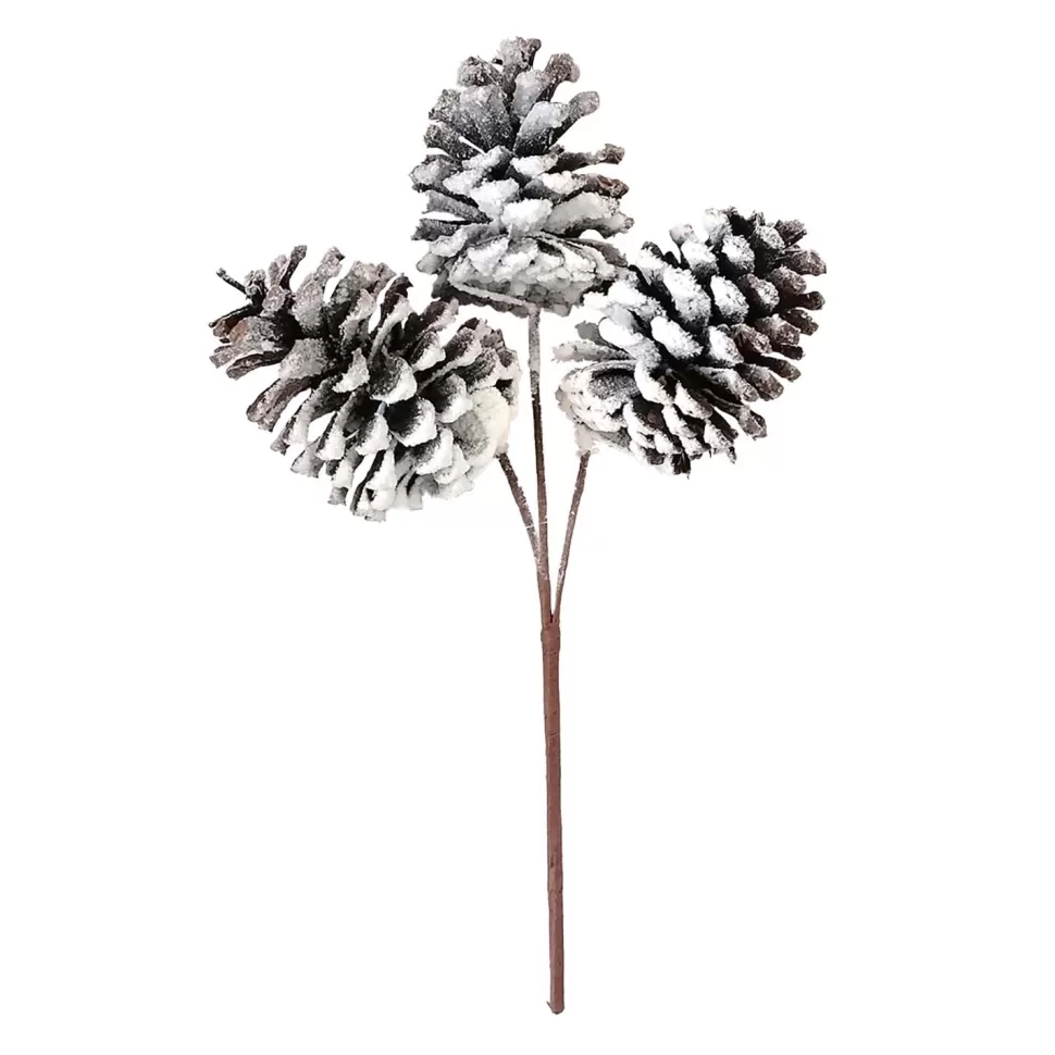 Christmas Forever SPRAY PINE CONE 14″ NATURAL FLOCKED 3 CONES