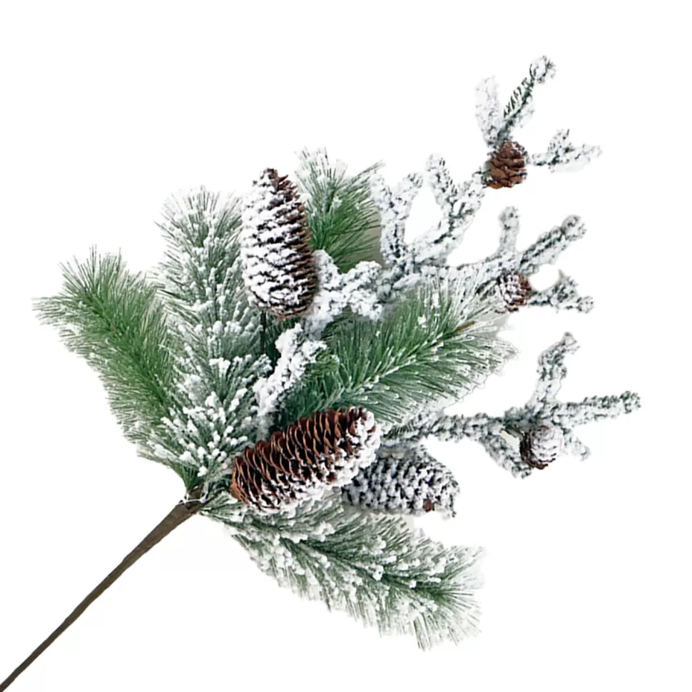 Christmas Forever SPRAY PINE FLOCKED 24″ MIXED PINE W/ PINE CONES