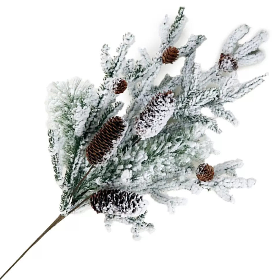 Christmas Forever SPRAY PINE FLOCKED 28″ MIXED PINE W/ PINE CONES