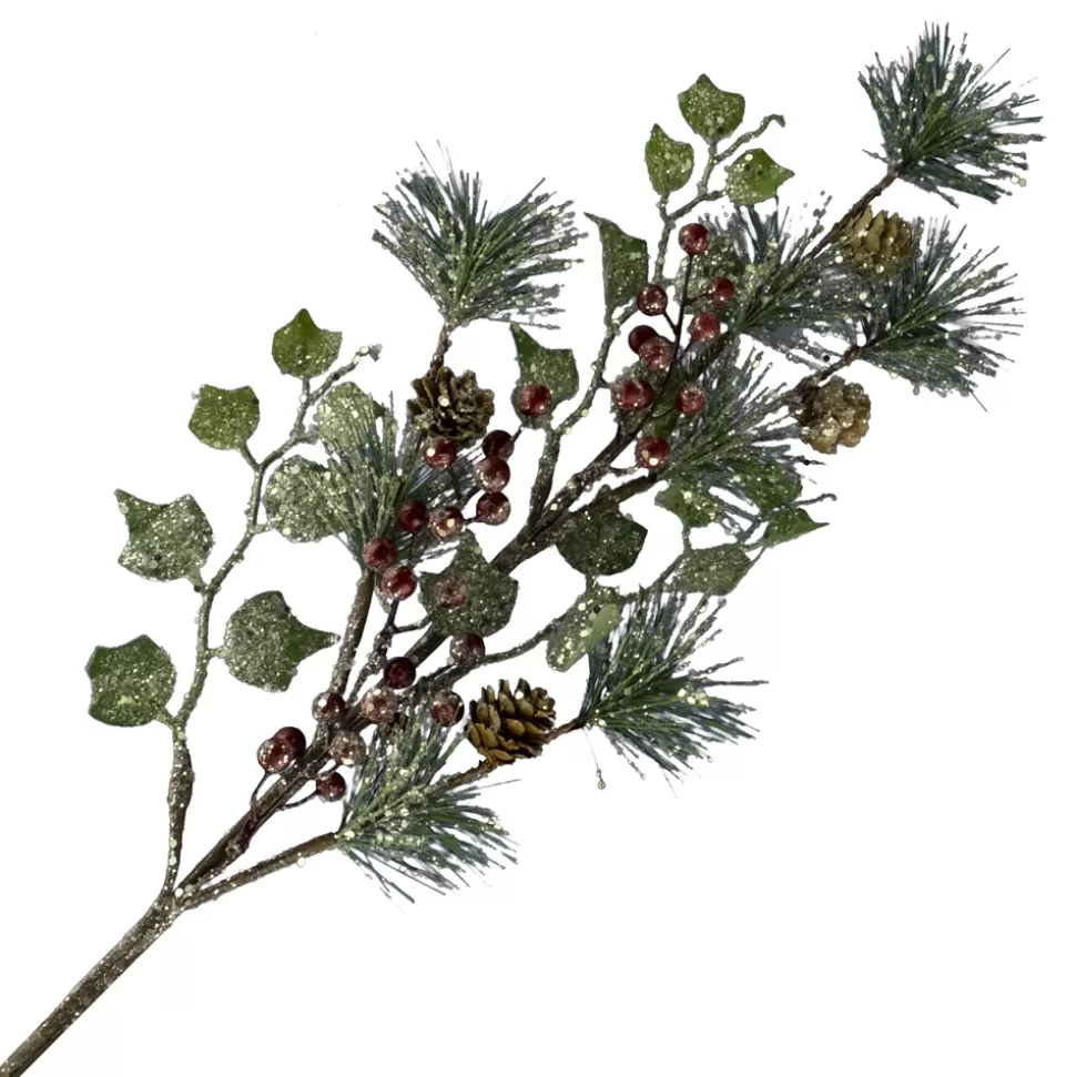 Christmas Forever SPRAY PINE ICED 31.5″ MIXED GREENS W/ CONES & GLTR