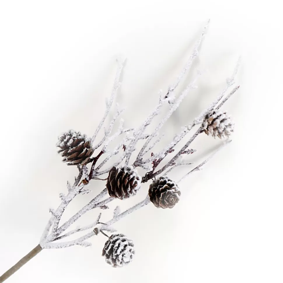 Christmas Forever SPRAY TWIG 12″ FLOCKED W/PINE CONES