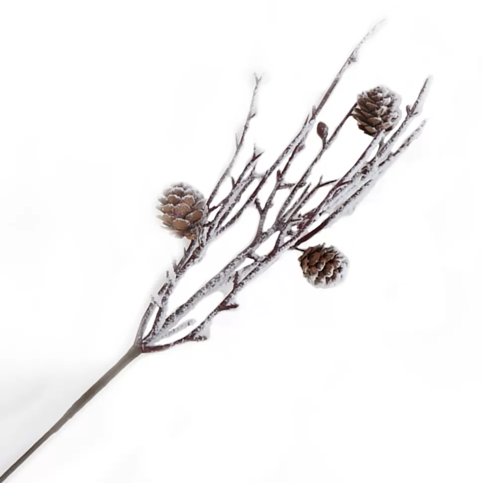 Christmas Forever SPRAY TWIG 16″ W/ PINE CONE FLOCKED