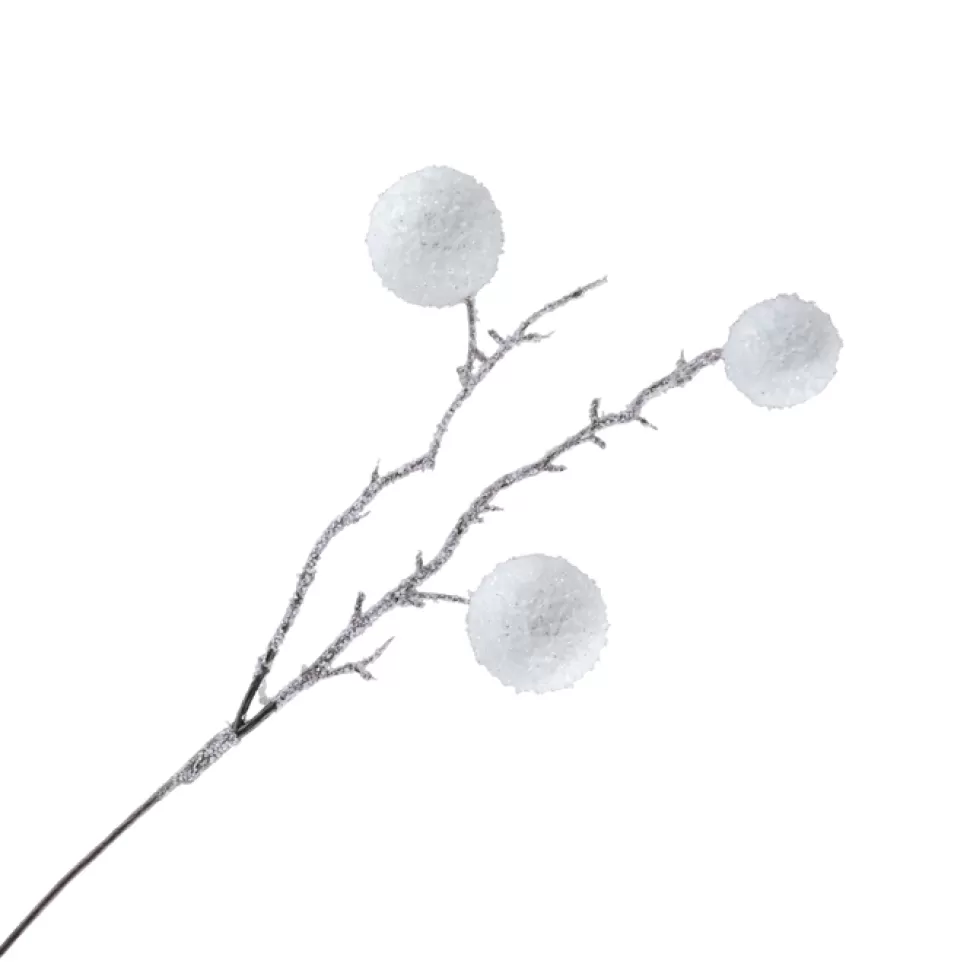 Christmas Forever SPRAY TWIG 20.5″ FLOCKED BRANCH W/ 3 SNOWBALLS