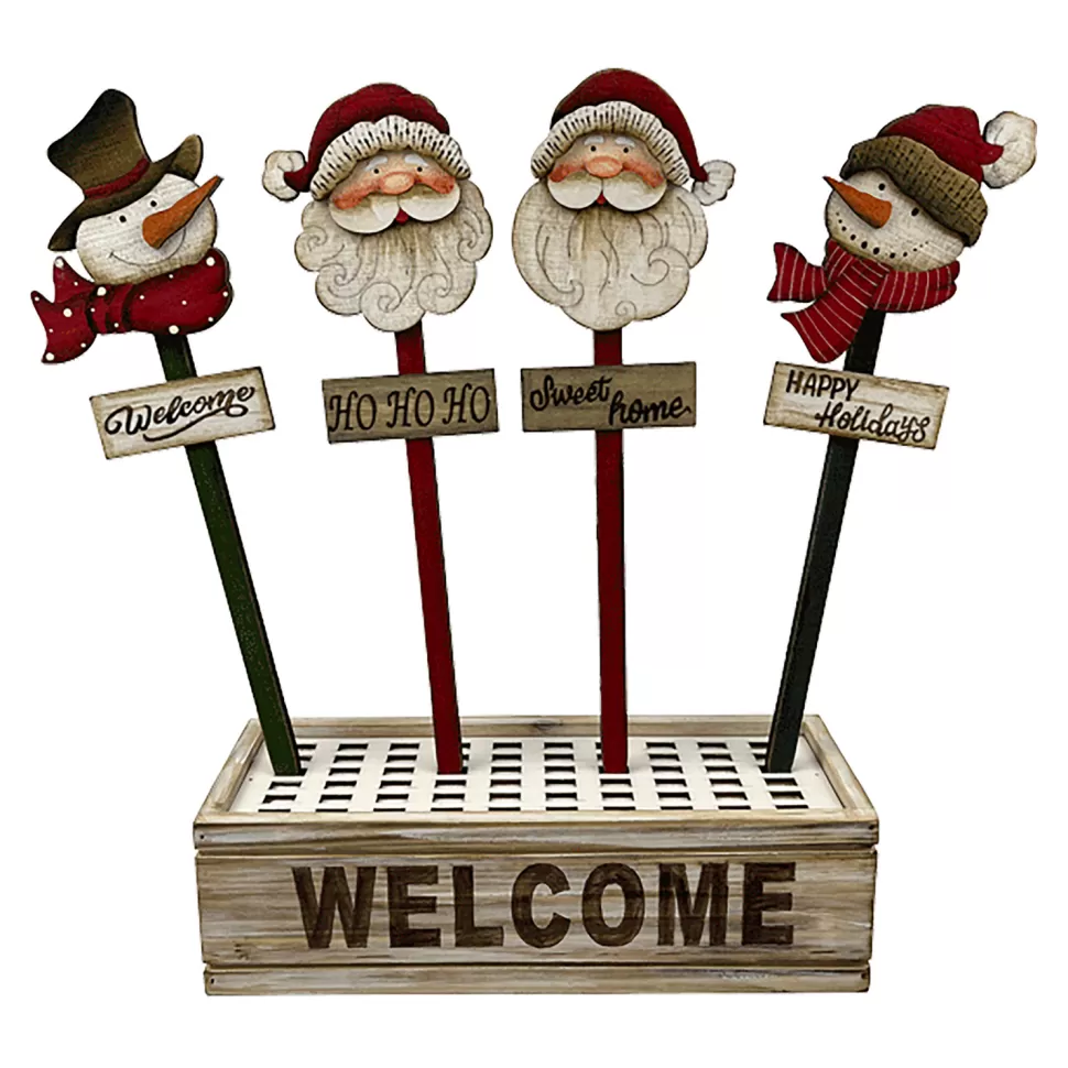 Christmas Forever STAKE WOODEN DSP SANTA/SNOWMAN 12″ W/DISPLAY BOX 4 ASSTD.
