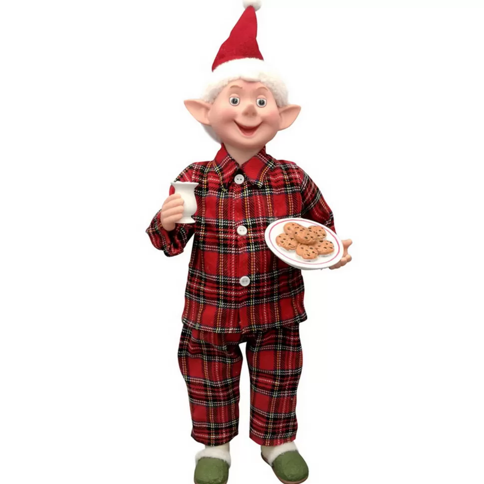 Christmas Forever STANDING ELF 15″ RED PAJAMAS HAVING COOKIES