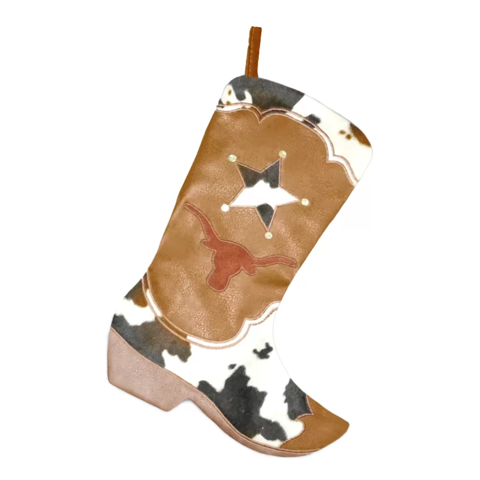 Christmas Forever STOCKING 18.5″ BROWN IMITATED LEATHER & FAUX FUR W/ EMBROIDERY, COWBOY BOOT DESIGN