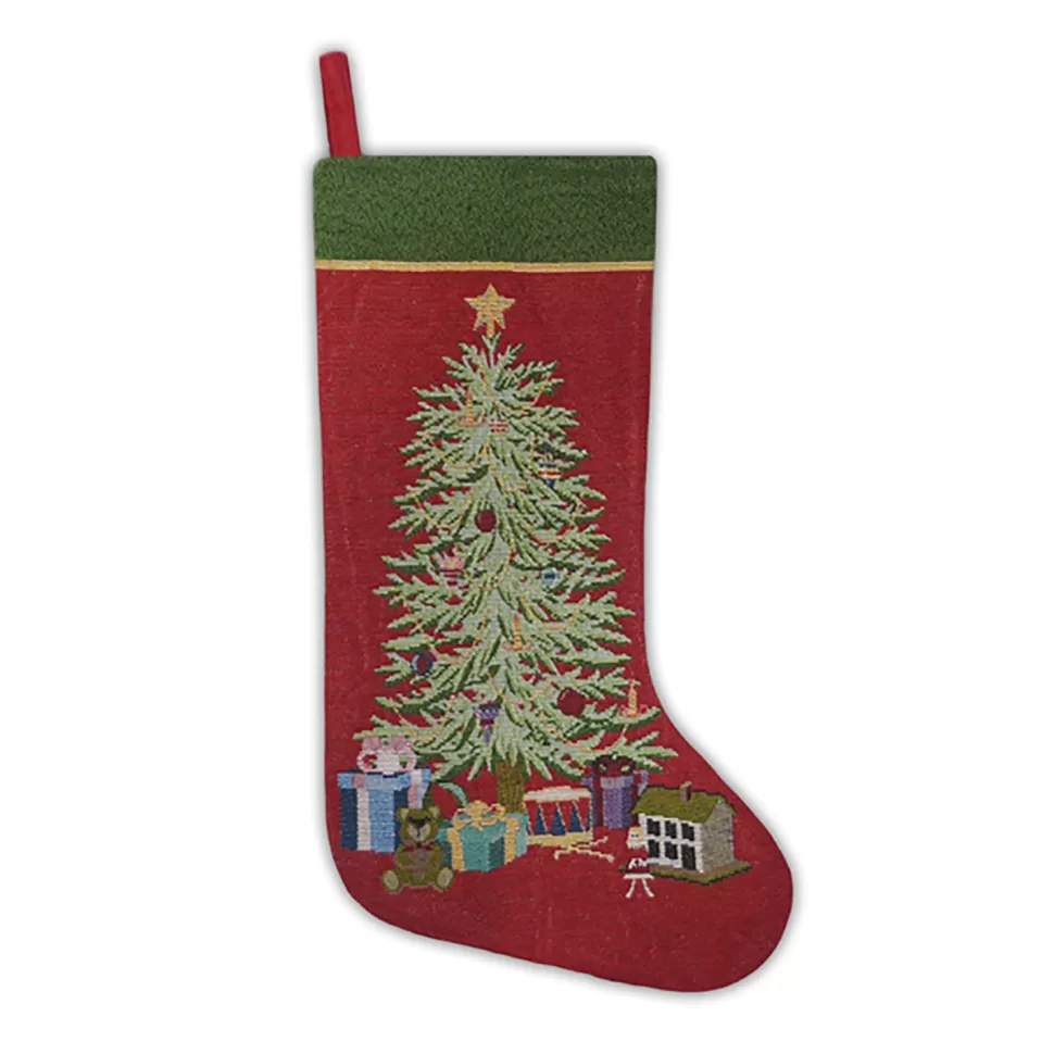 Christmas Forever STOCKING 19″ RED W/ TAPESTRY, CHRISTMAS & GIFTS DESIGN