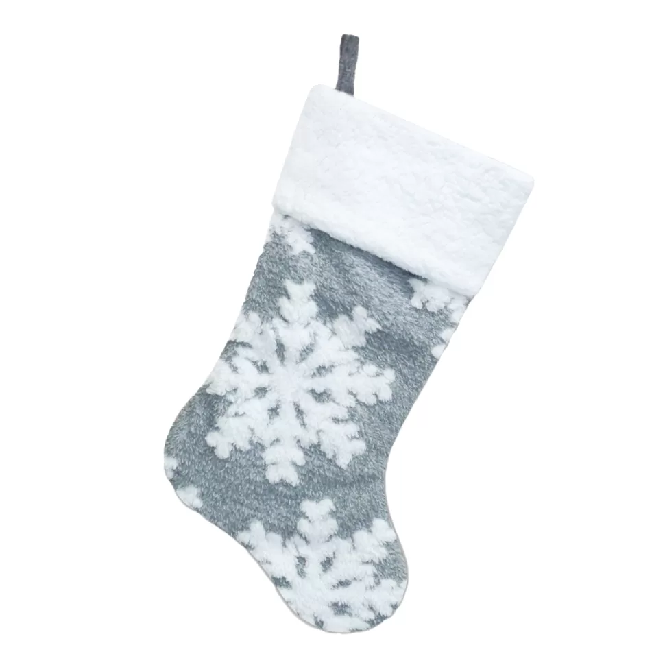 Christmas Forever STOCKING 20.5″ GRAY/WHITE SNOWFLAKES W/ SHERPA CUFF