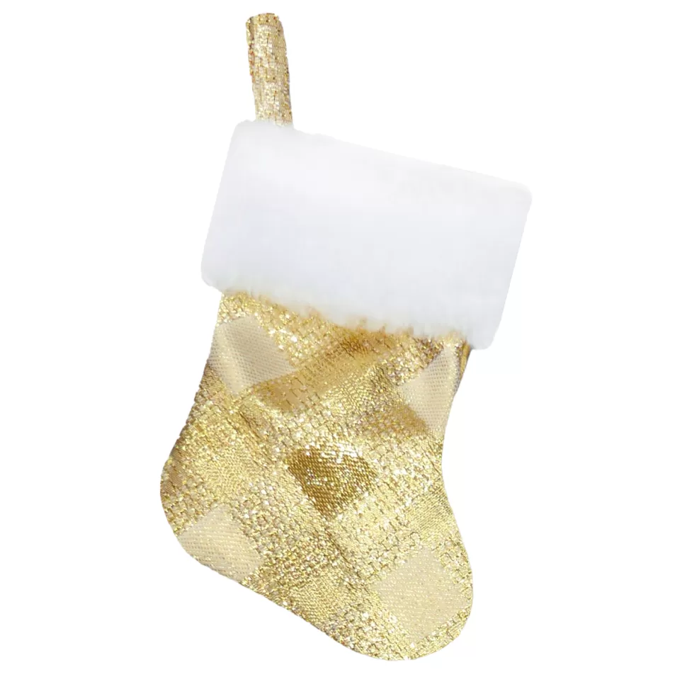 Christmas Forever STOCKING MINI 6″ GOLD METALLIC W/ FAUX FUR CUFF