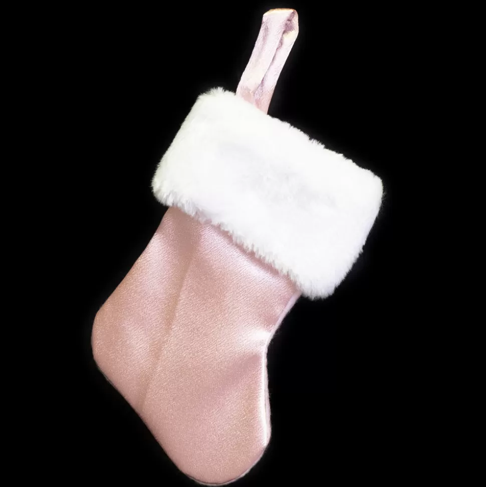 Christmas Forever STOCKING MINI 6″ PINK SATIN W/ FUR CUFF