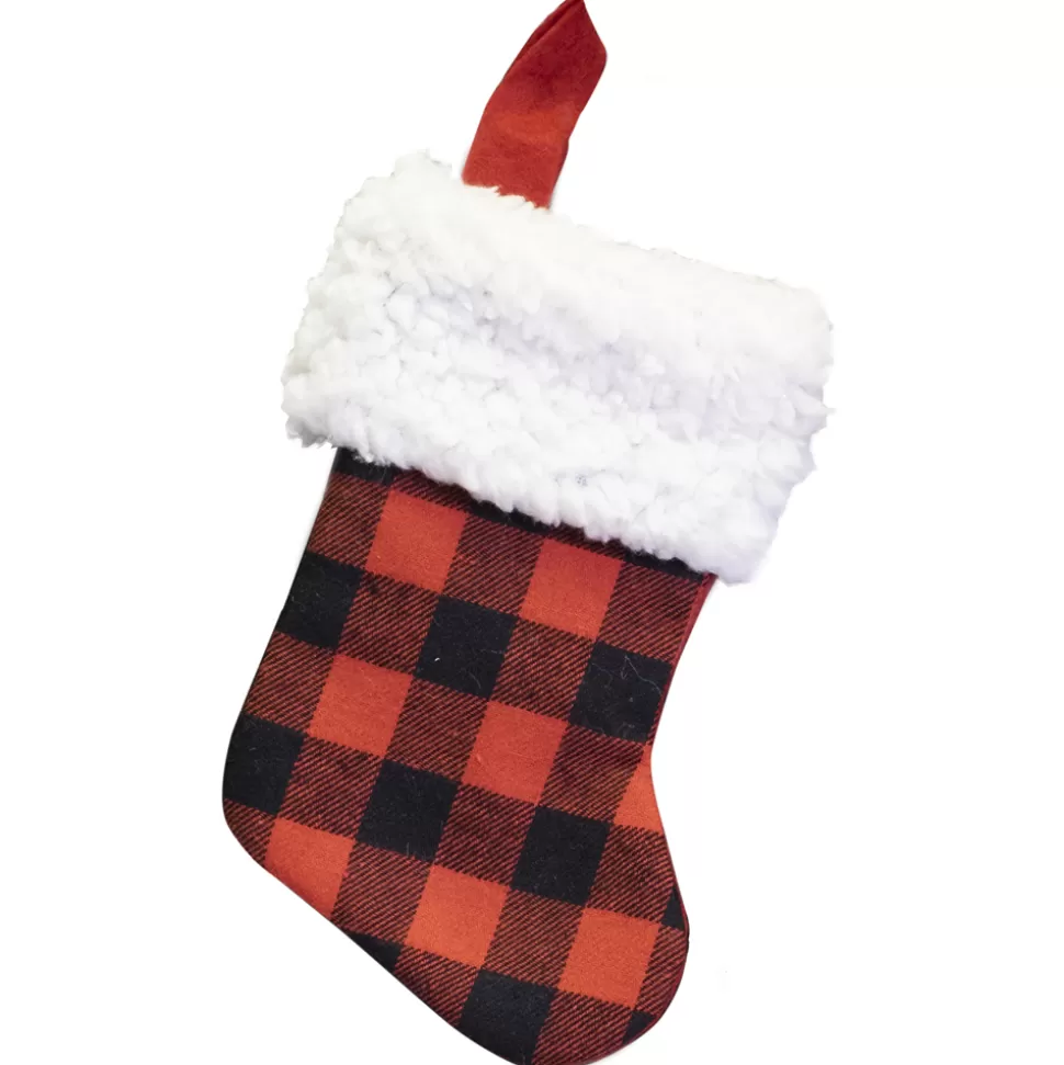 Christmas Forever STOCKING MINI 6″ RED/ BLACK BUFFALO PLAID W/FUR CUFF