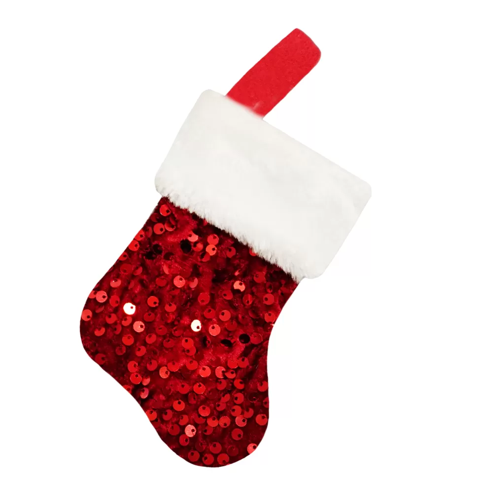 Christmas Forever STOCKING MINI 6″ RED SEQUINS W/ FAUX FUR CUFF